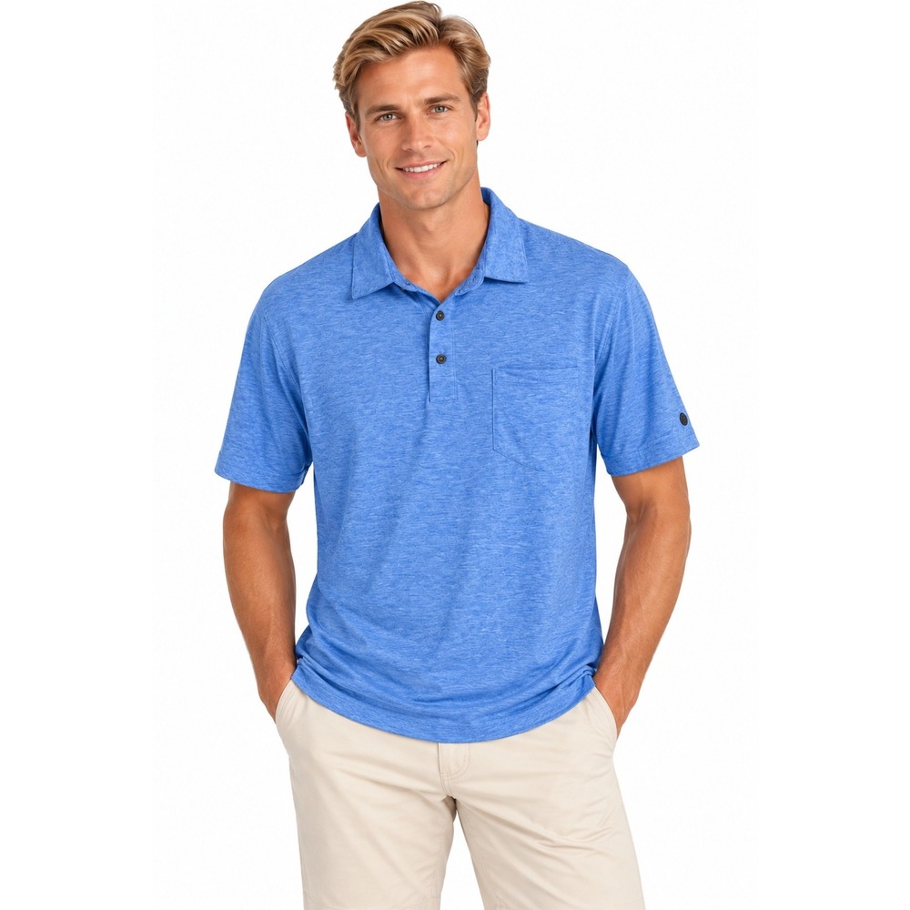 Stio Polo Shirt M Blue Eddy Short Sleeve Heathered Gorpcore Hiking Travel